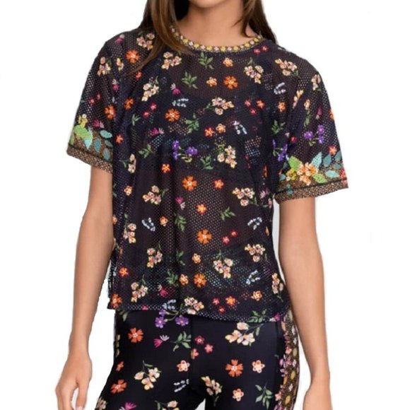 Johnny Was Nani Mesh Oversize Crop Tee - A0723-4